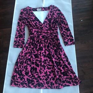 Milly V-Neck pink and black floral dress Sz S